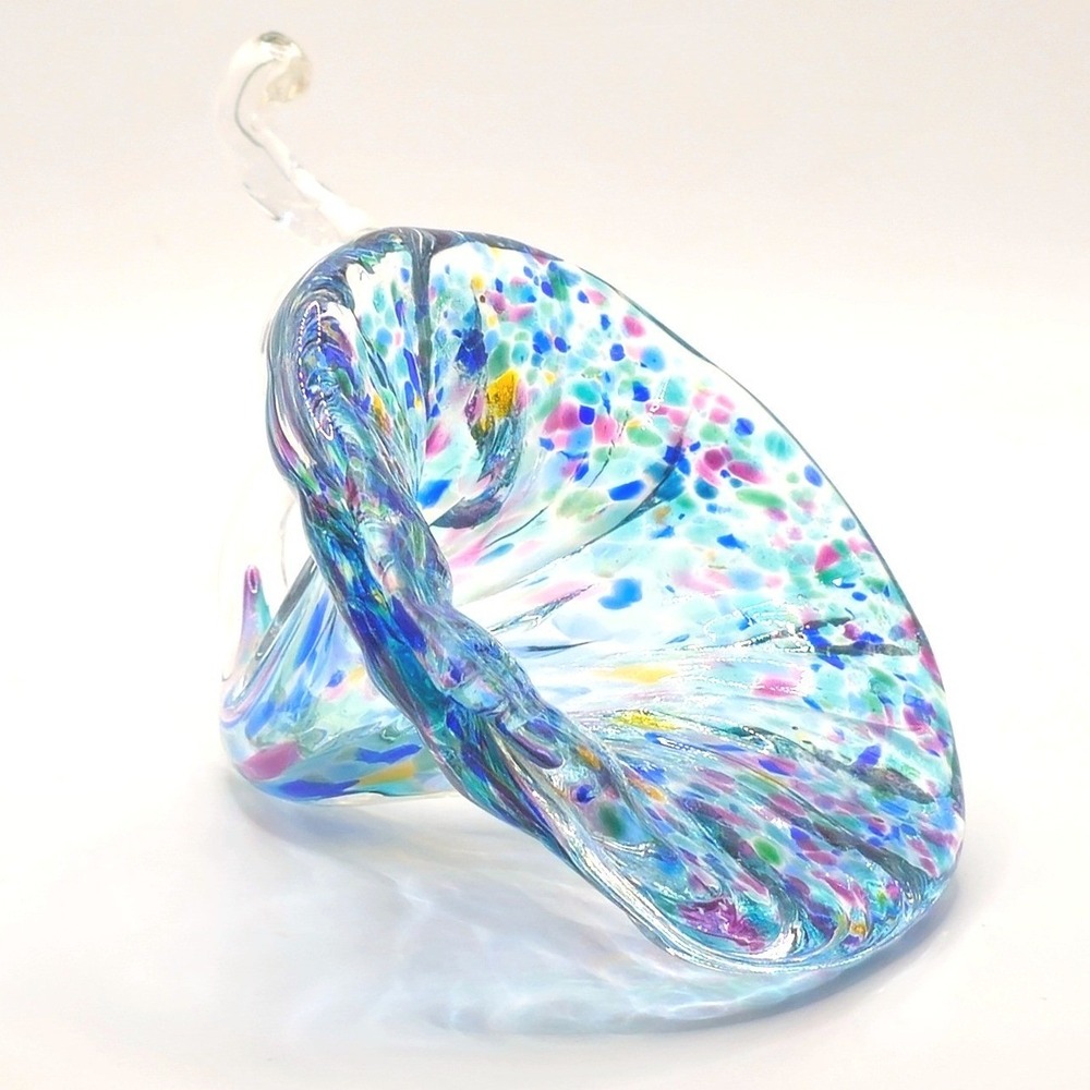Abstract Hand Blown Art Glass Sculpture Vase Curled Stem Confetti - Picture 4 of 12